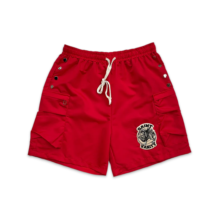 Saint Vanity Logo Cargo Nylon Shorts “Red”