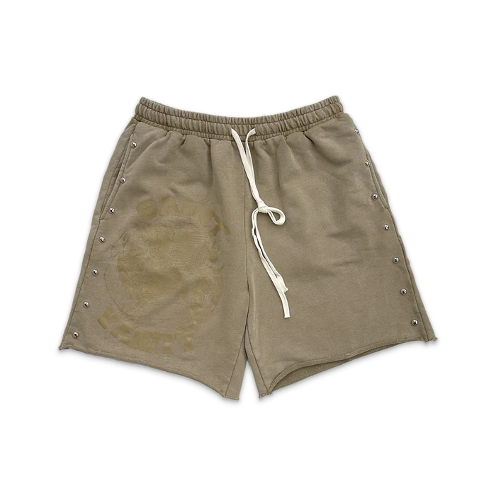 Saint Vanity Terry Studded Logo Shorts “Sand”