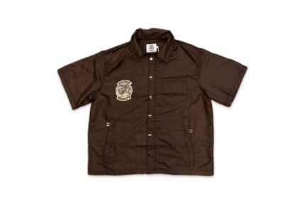 Saint Vanity Nylon Button Zip Up Hooded Shirt Brown